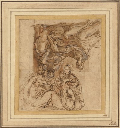 Twee studies voor een Heilige Familie door Parmigianino